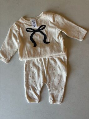 Carter's Cream Knit Two-Piece Set with Black Bow Detail